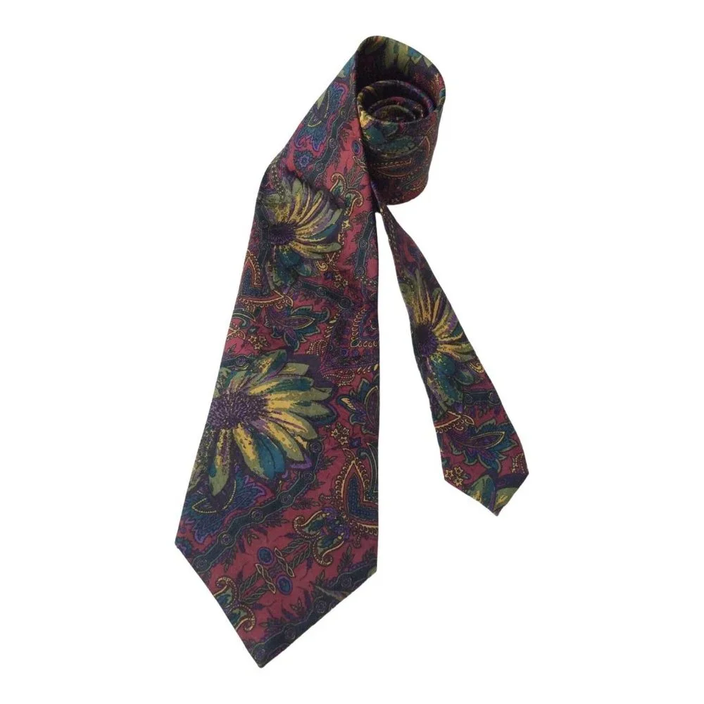 BURBERRYS Red Flower Print Silk Tie England 60"/3".3/4 EC - Picture 2 of 6